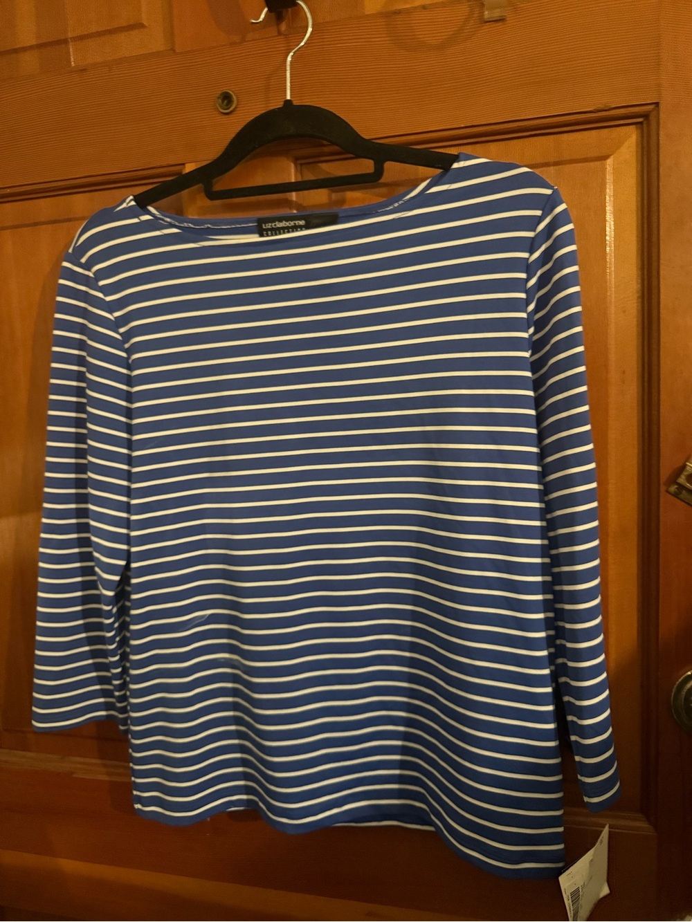 Liz Claiborne Blue and White Striped Boatneck Long Sleeve Top